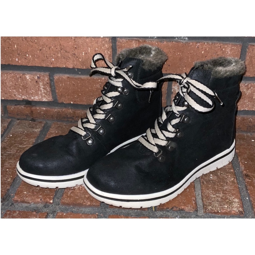 Cliffs by White Mountain Hallett Black Faux Fur Hiking Boots Womens 8M C31380
